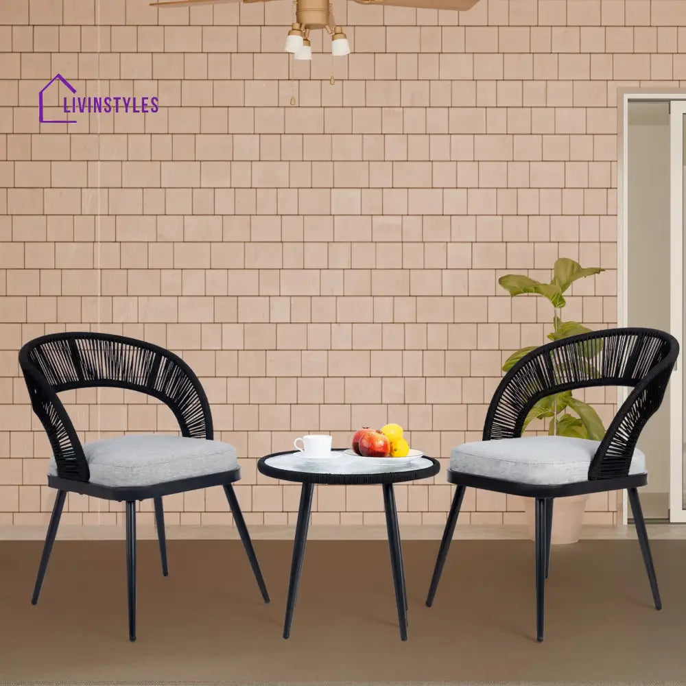 Espinal Outdoor Patio Seating Set 2 Chairs and 1 Table Set Braided & Rope - Black - Coffee Table Sets