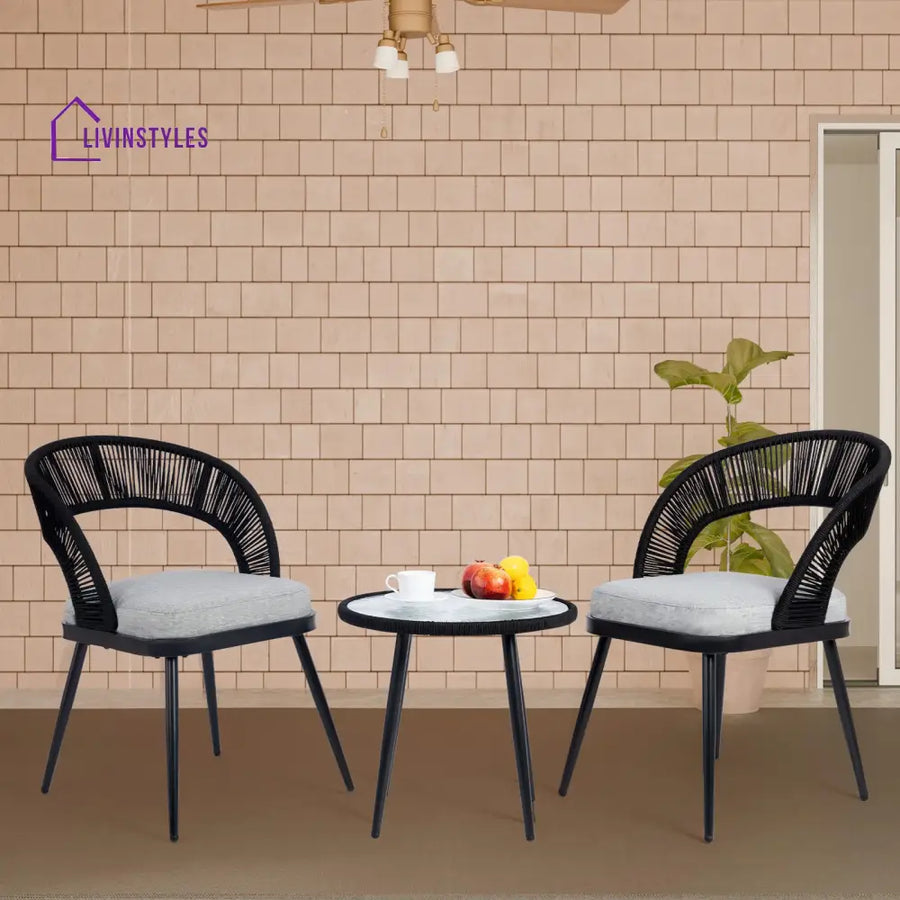 Espinal Outdoor Patio Seating Set 2 Chairs and 1 Table Set Braided & Rope - Black - Coffee Table Sets