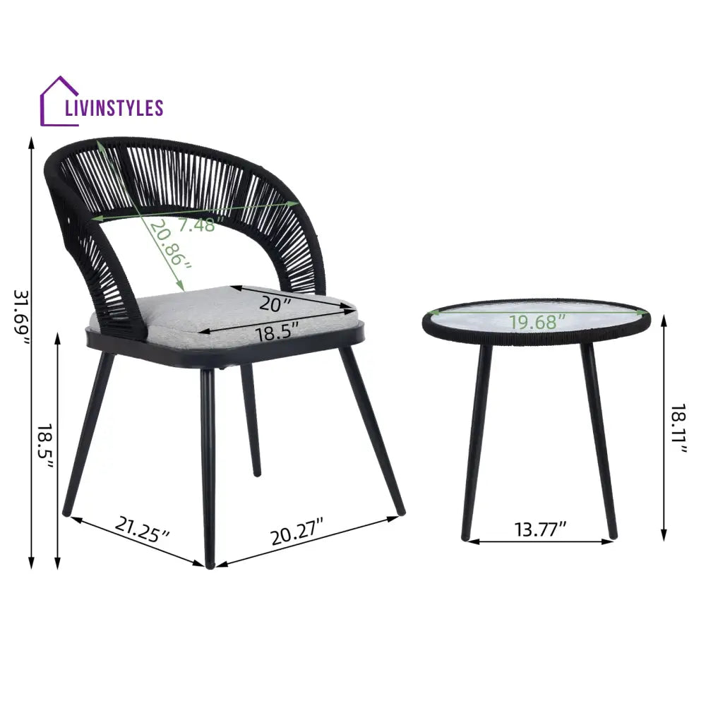 Espinal Outdoor Patio Seating Set 2 Chairs and 1 Table Set Braided & Rope - Coffee Table Sets