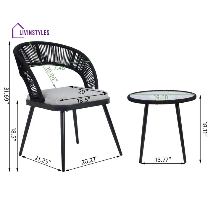 Espinal Outdoor Patio Seating Set 2 Chairs and 1 Table Set Braided & Rope - Coffee Table Sets
