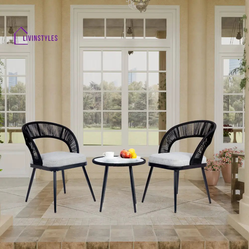 Espinal Outdoor Patio Seating Set 2 Chairs and 1 Table Set Braided & Rope - Coffee Table Sets