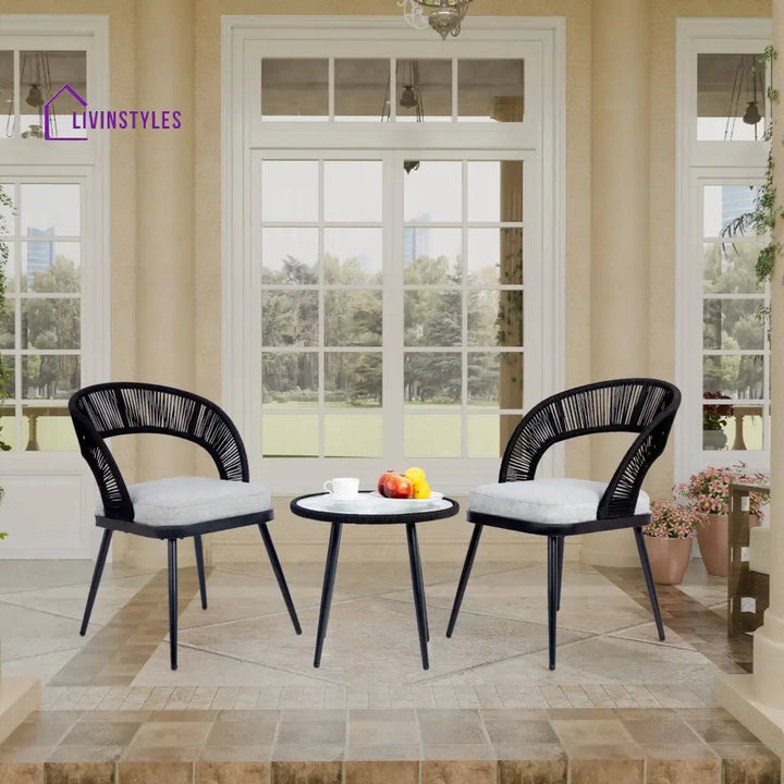 Espinal Outdoor Patio Seating Set 2 Chairs and 1 Table Set Braided & Rope - Coffee Table Sets