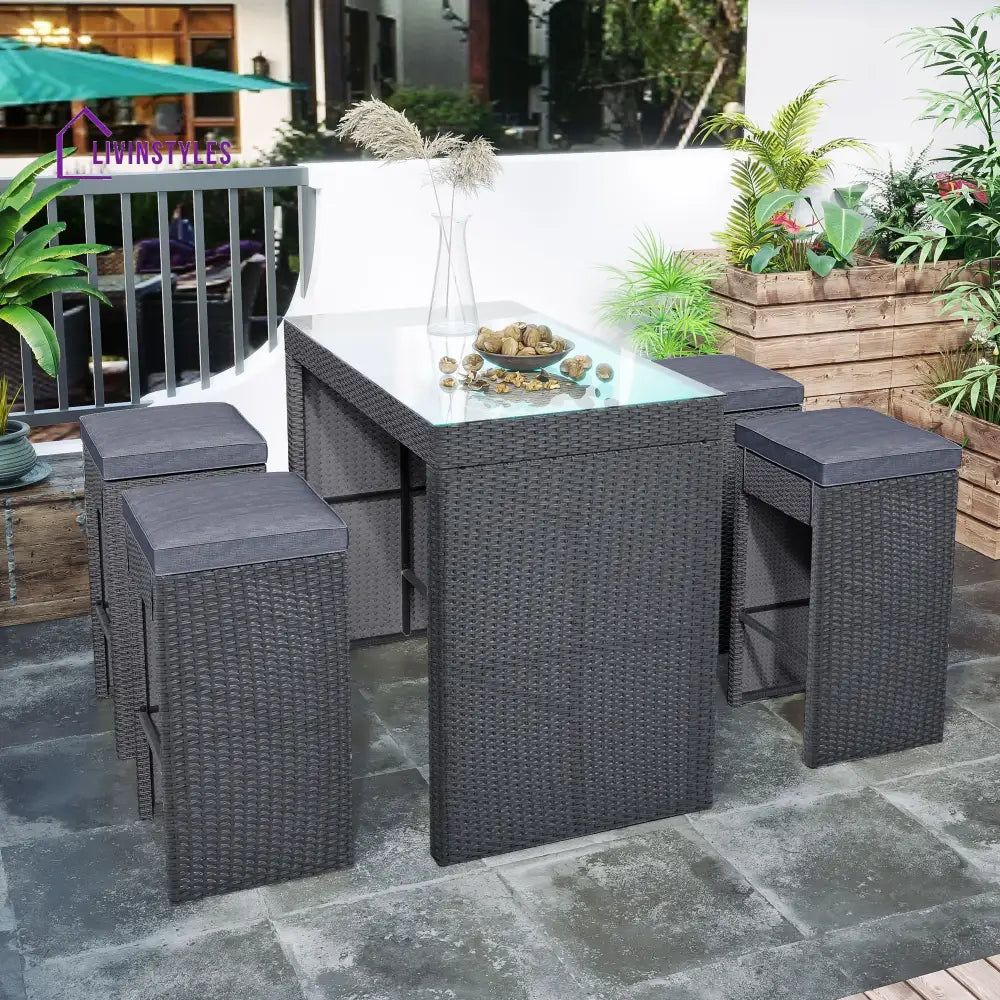 Espiritu Outdoor Bar Sets 4 Stools and 1 Table Patio Bar Set (Grey) - Bar Sets