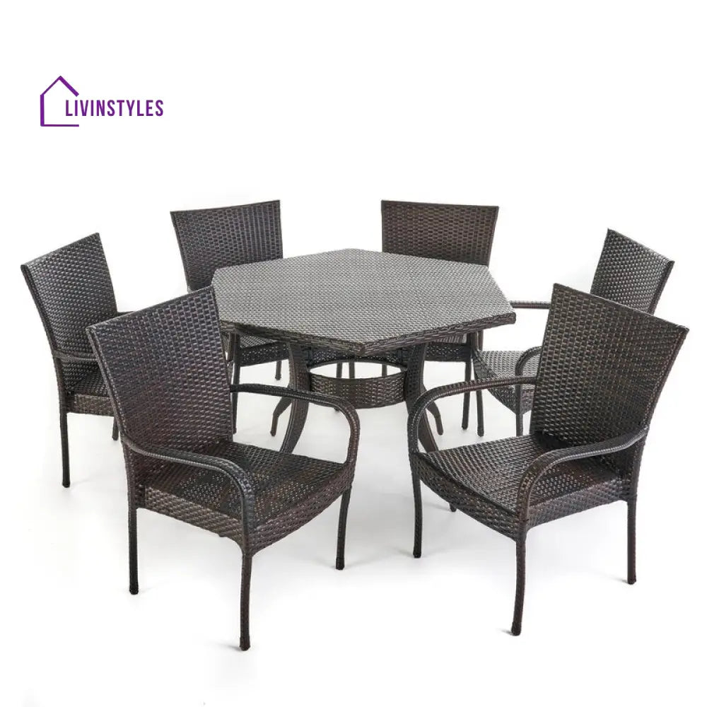 Esposito Outdoor Patio Dining Set 6 Chairs and 1 Table (Brown) - Dining sets