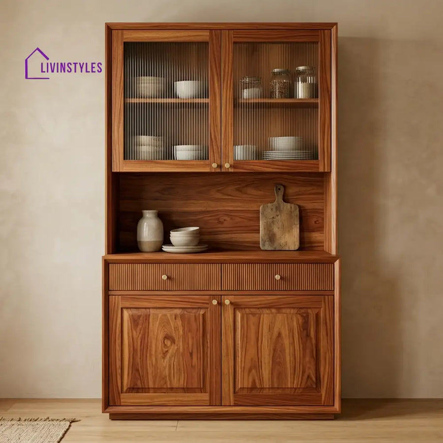 Ethan Classic Kitchen Cabinet with Glass (Honey Finish)
