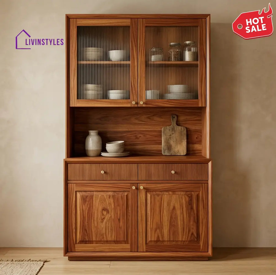 Ethan Classic Kitchen Cabinet with Glass (Honey Finish)