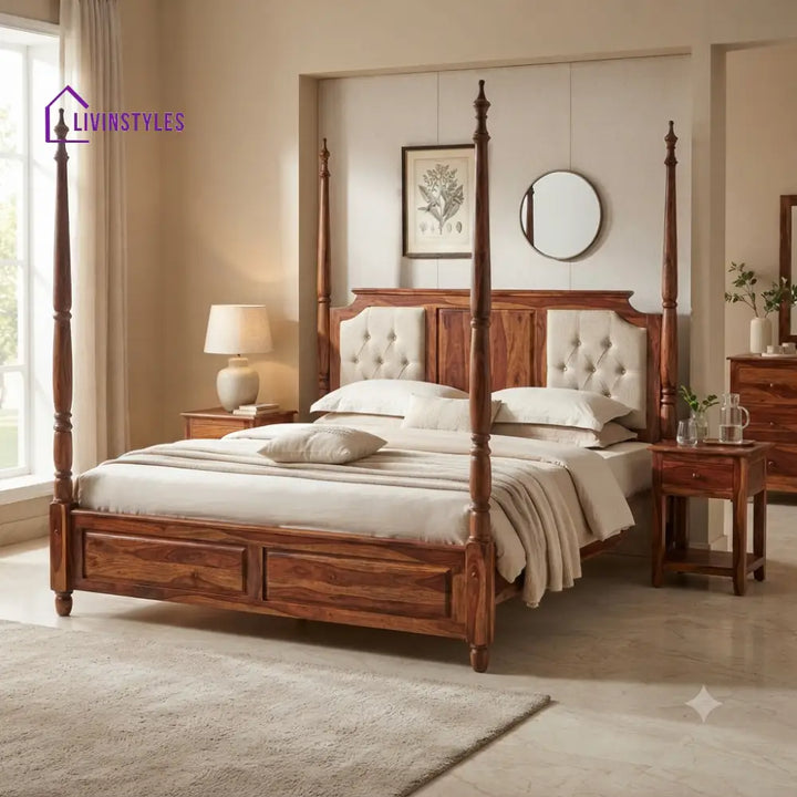 Ethan Solid Sheesham Wood Poster Bed Without Storage