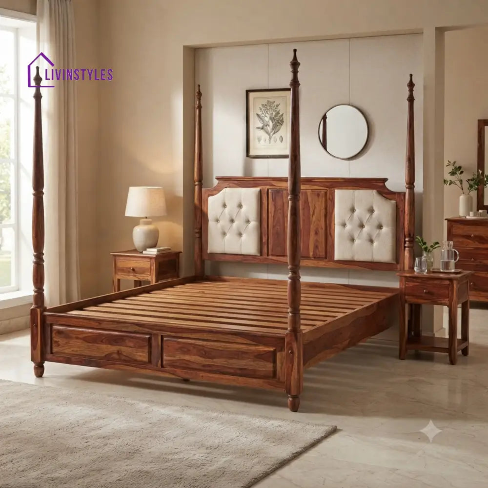 Ethan Solid Sheesham Wood Poster Bed Without Storage