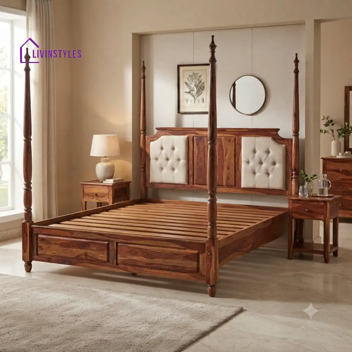 Ethan Solid Sheesham Wood Poster Bed Without Storage
