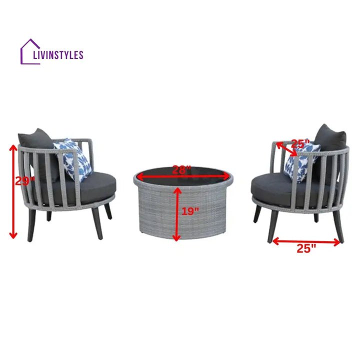 Eto Outdoor Patio Seating Set 2 Chairs and 1 Table Set (Grey) - Coffee Table Sets