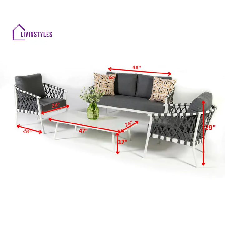 Etta Outdoor Sofa Set 2 Seater 2 Single seater and 1 Center Table (White +Grey) Braided & Rope - Sofa Sets