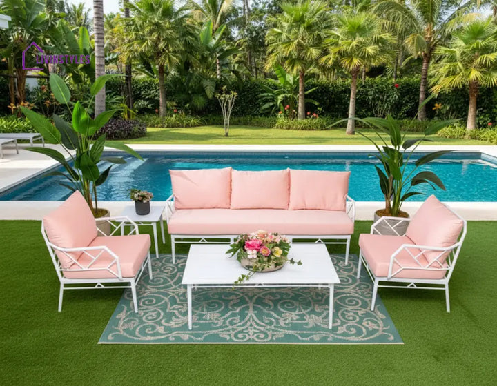 Ettore Outdoor Sofa Set 3 Seater 2 Single Seater,and 1 Center Table (White) - Sofa Sets