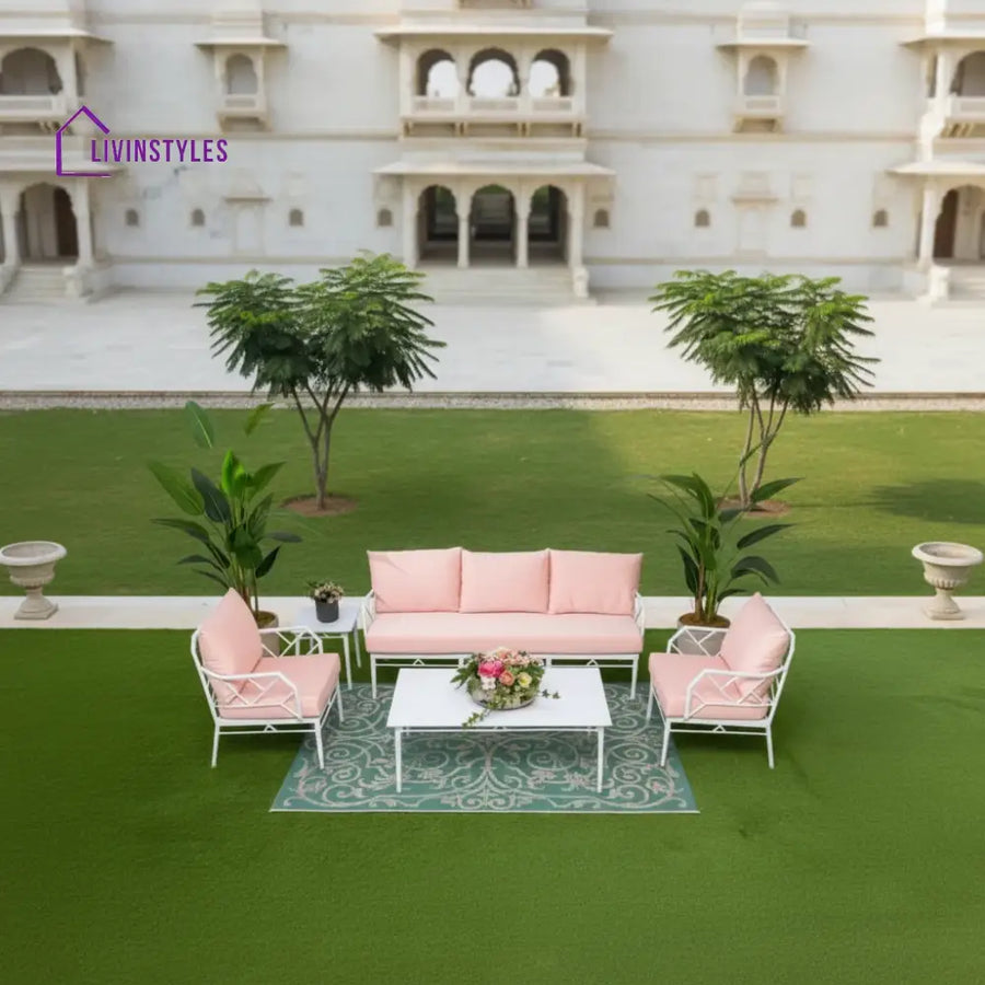 Ettore Outdoor Sofa Set 3 Seater 2 Single Seater,and 1 Center Table (White) - Sofa Sets