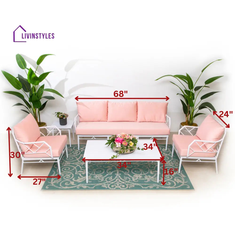 Ettore Outdoor Sofa Set 3 Seater 2 Single Seater,and 1 Center Table (White) - Sofa Sets