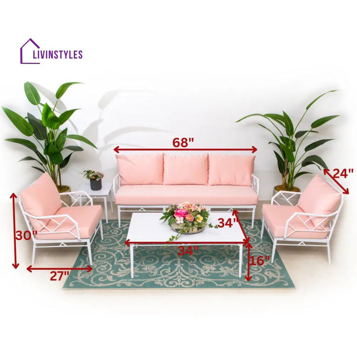 Ettore Outdoor Sofa Set 3 Seater 2 Single Seater,and 1 Center Table (White) - Sofa Sets