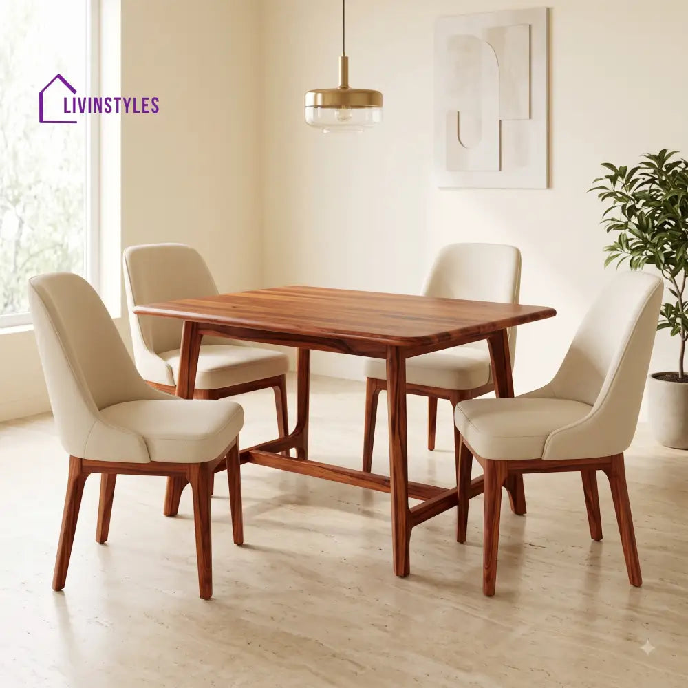 Eugene Premium Solid Wood 4 Seater Dining Table Set