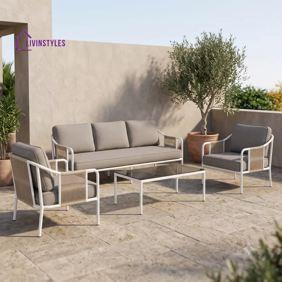 Eugenie Metal Frame and Rope Weaving Outdoor Sofa Set 3 + 1 +1 and Coffee Table | Premium Uphostery