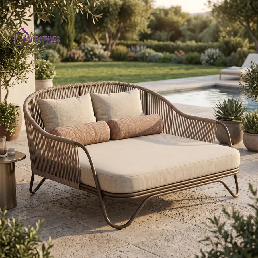 Eugenie Premium Outdoor Day Bed in Metal Frame with Powder Coated & Rope
