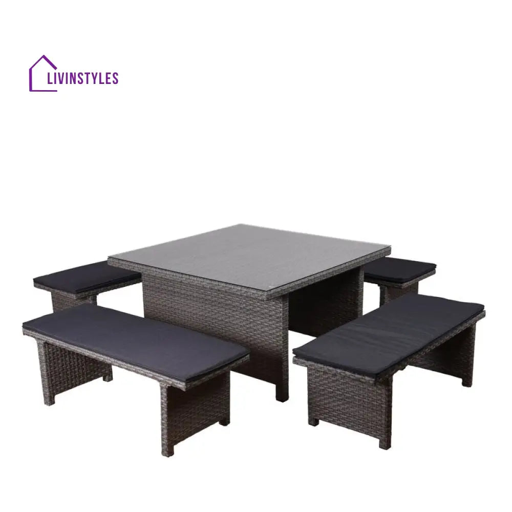 Eula Outdoor Patio Dining Set 4 Stools and 1 Table (Gray) - Dining sets