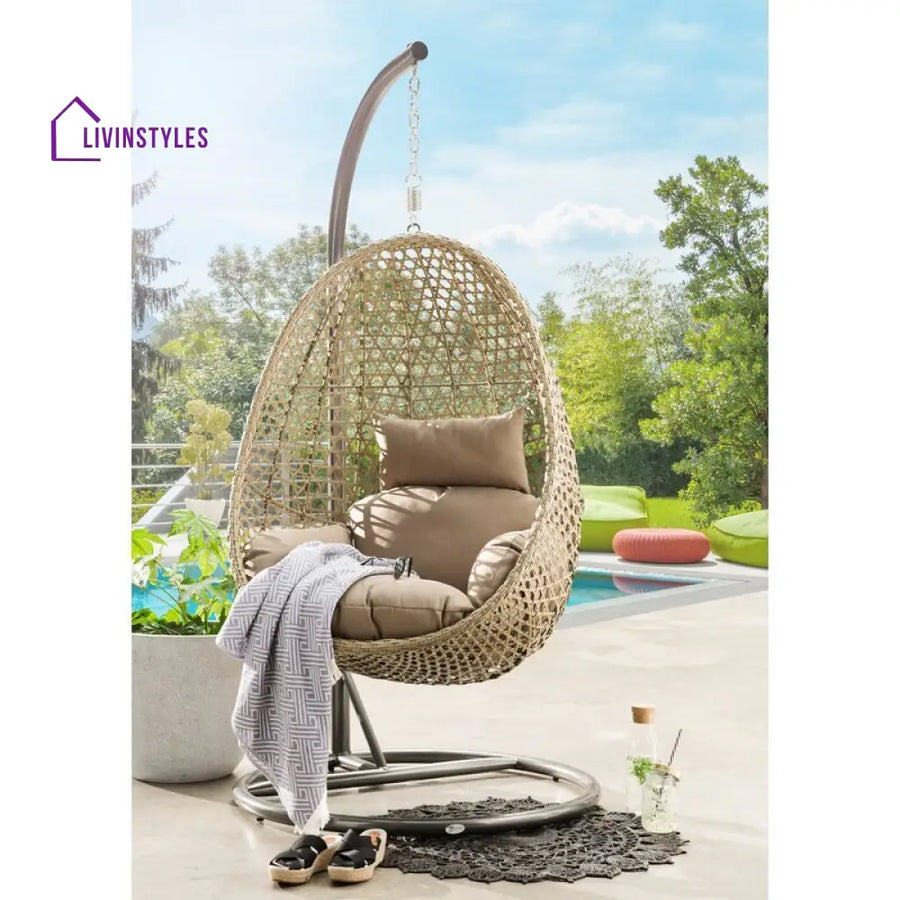 Eula Single Seater Hanging Swing With Stand For Balcony Garden Swing (Gold) - Swings