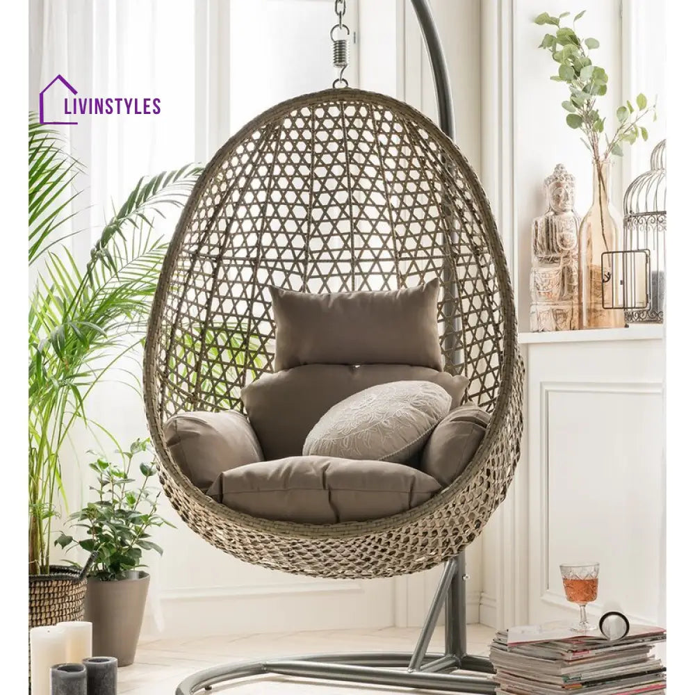 Eula Single Seater Hanging Swing With Stand For Balcony Garden Swing (Gold) - Swings