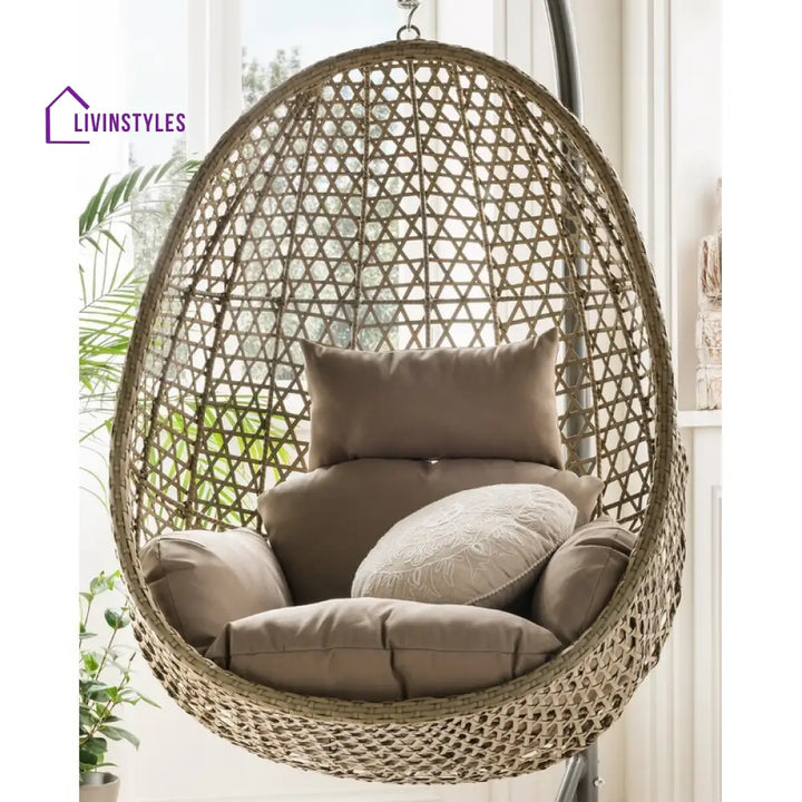 Eula Single Seater Hanging Swing With Stand For Balcony Garden Swing (Gold) - Swings