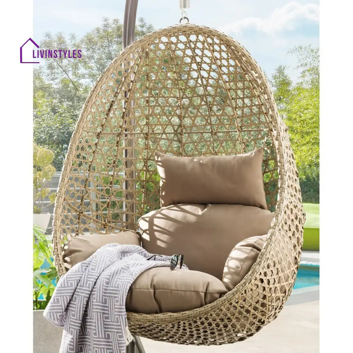 Eula Single Seater Hanging Swing With Stand For Balcony Garden Swing (Gold) - Swings