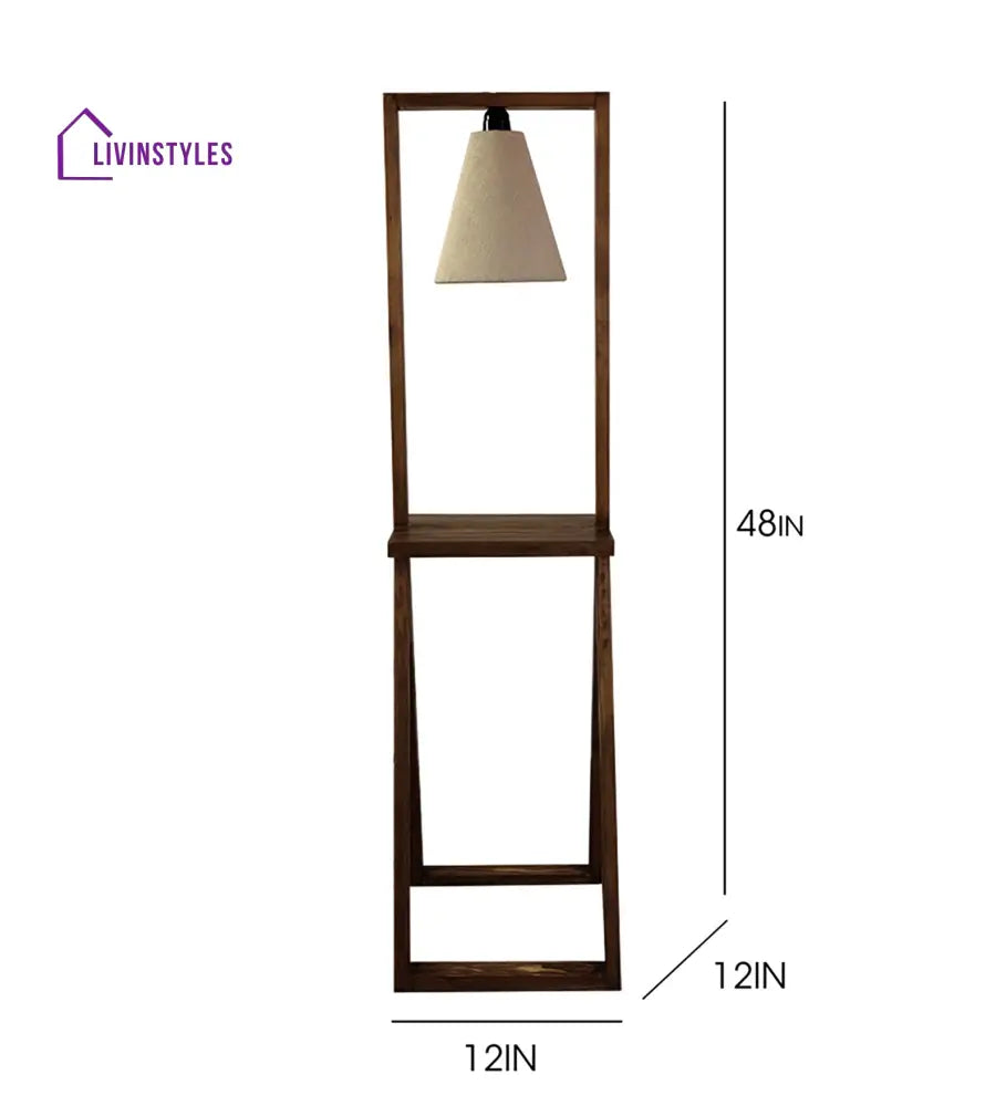 Euphoria Wooden Floor Lamp With Brown Base And Beige Fabric Lampshade Lamps