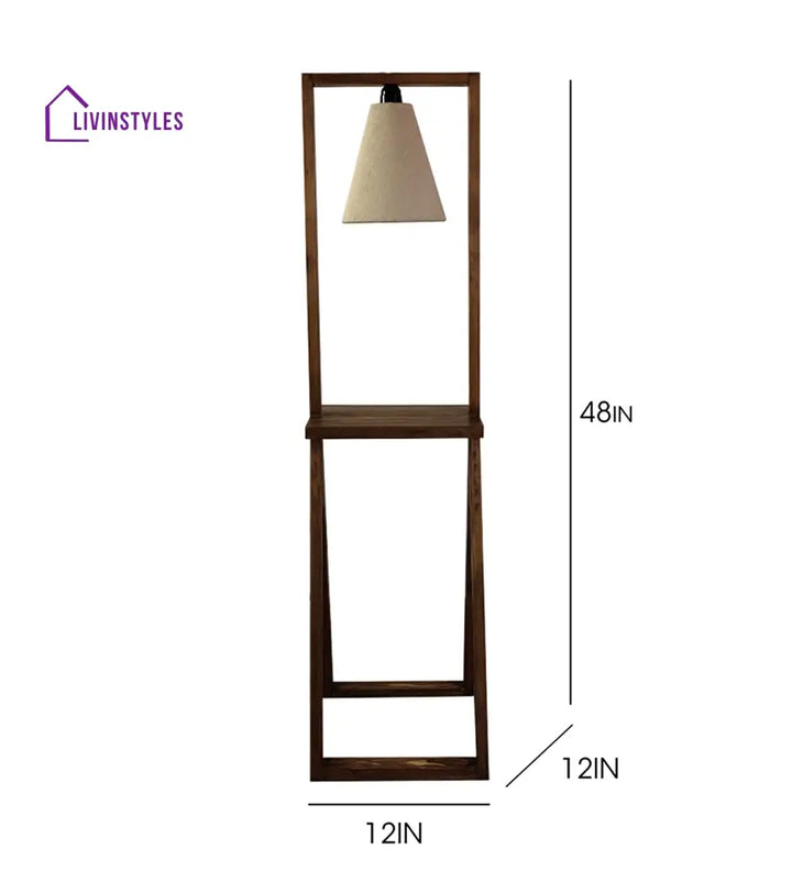 Euphoria Wooden Floor Lamp With Brown Base And Beige Fabric Lampshade Lamps