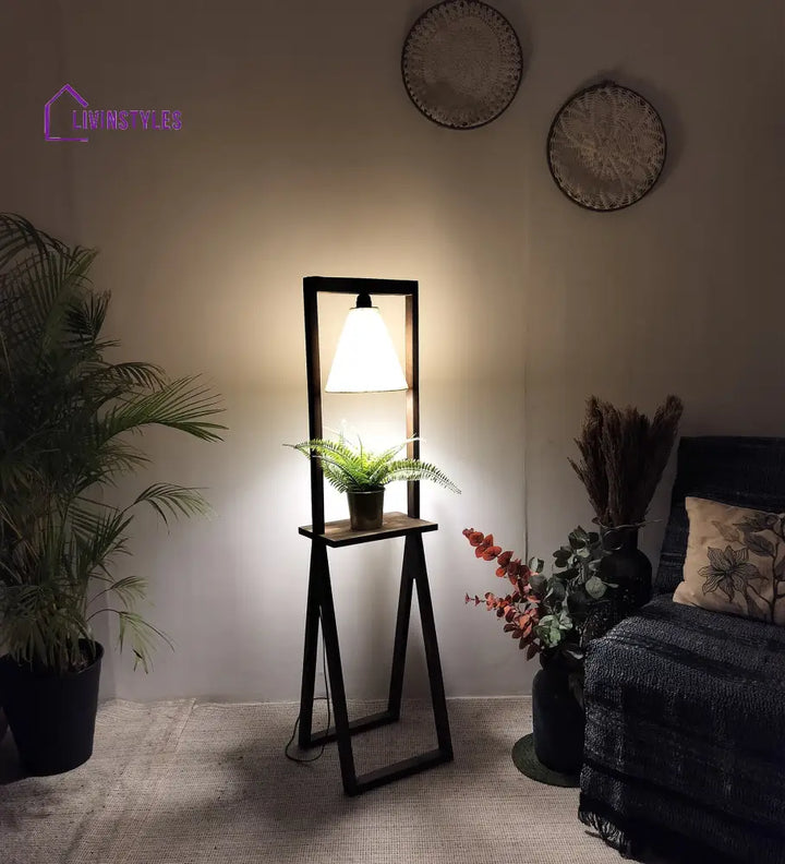 Euphoria Wooden Floor Lamp With Brown Base And Beige Fabric Lampshade Lamps