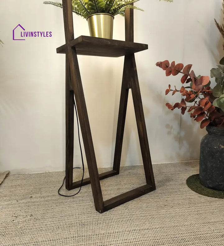 Euphoria Wooden Floor Lamp With Brown Base And Beige Fabric Lampshade Lamps