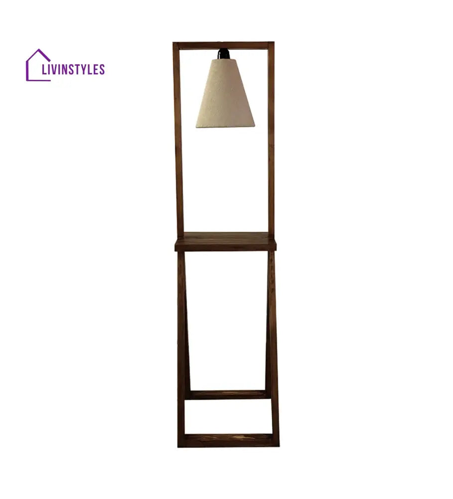 Euphoria Wooden Floor Lamp With Brown Base And Beige Fabric Lampshade Lamps