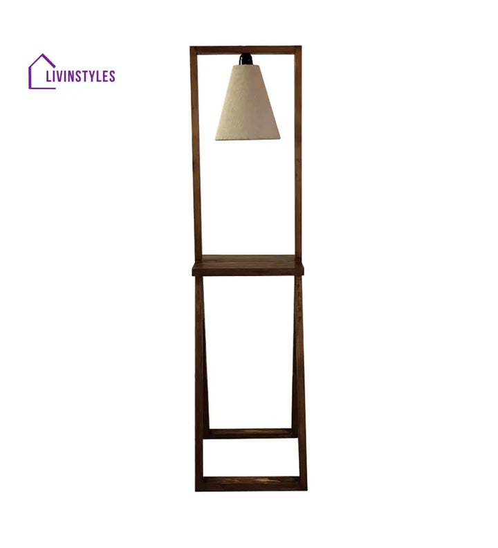 Euphoria Wooden Floor Lamp With Brown Base And Beige Fabric Lampshade Lamps