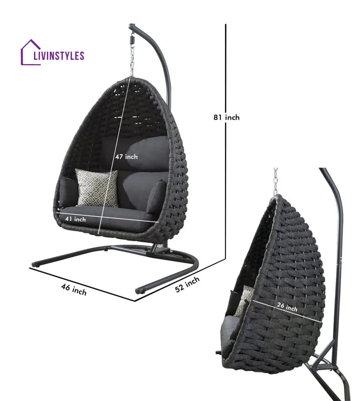 Eurig Single Seater Hanging Swing With Stand For Balcony Garden (Grey) Braided & Rope - Swings