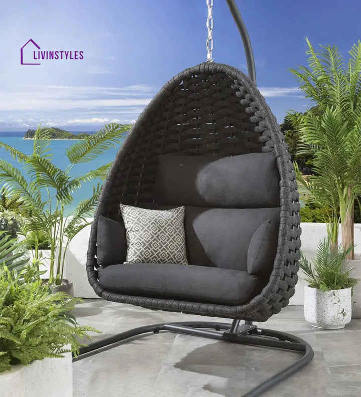 Eurig Single Seater Hanging Swing With Stand For Balcony Garden (Grey) Braided & Rope - Swings