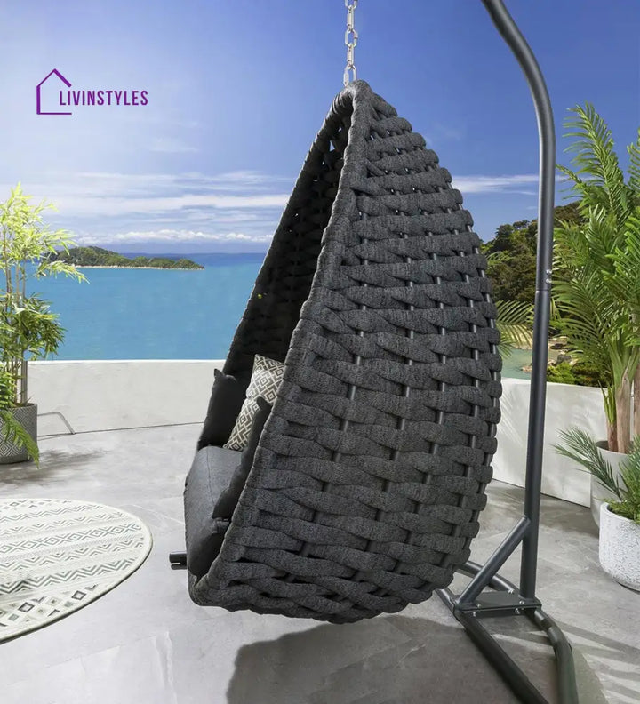 Eurig Single Seater Hanging Swing With Stand For Balcony Garden (Grey) Braided & Rope - Swings