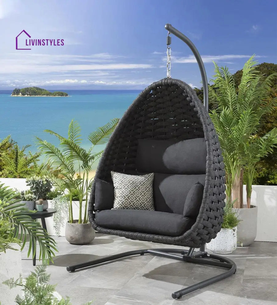 Eurig Single Seater Hanging Swing With Stand For Balcony Garden (Grey) Braided & Rope - Swings