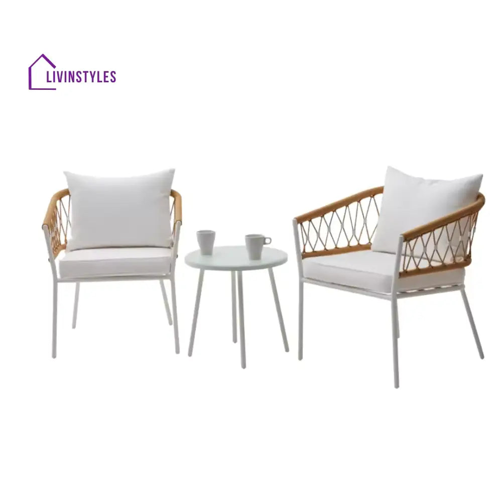 Eusbio Outdoor Patio Seating Set 2 Chairs and 1 Table Set Braided & Rope (Honey/White) - Coffee Table Sets