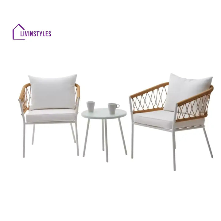 Eusbio Outdoor Patio Seating Set 2 Chairs and 1 Table Set Braided & Rope (Honey/White) - Coffee Table Sets