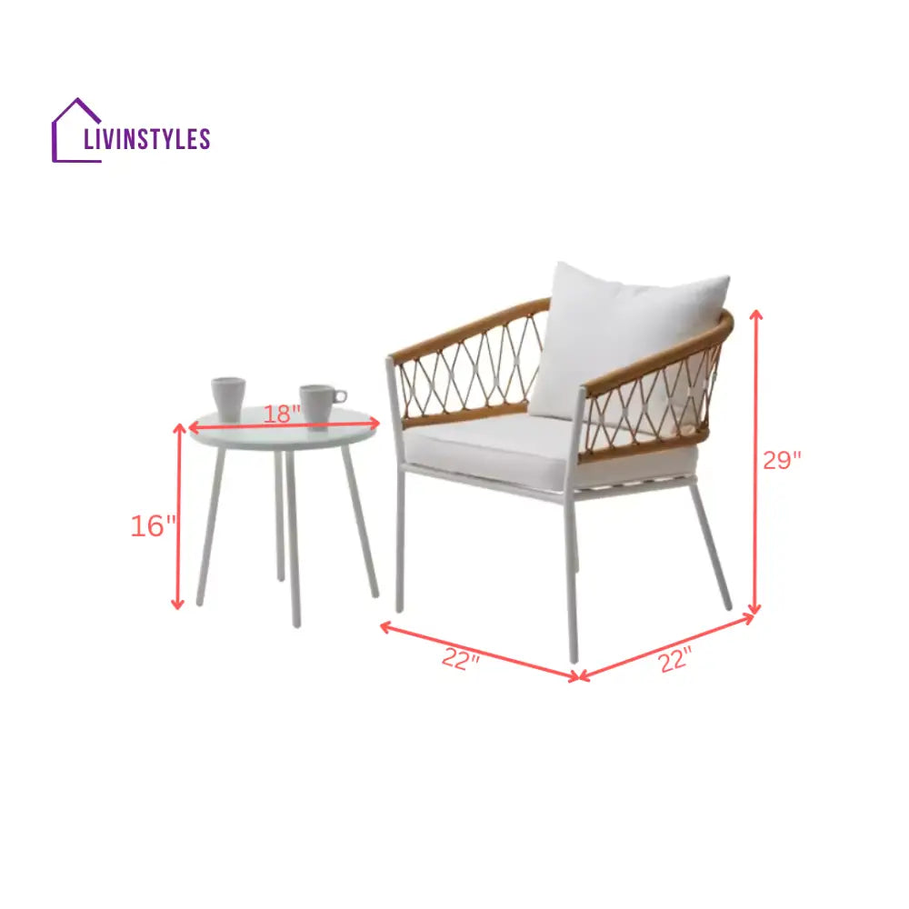 Eusbio Outdoor Patio Seating Set 2 Chairs and 1 Table Set Braided & Rope (Honey/White) - Coffee Table Sets