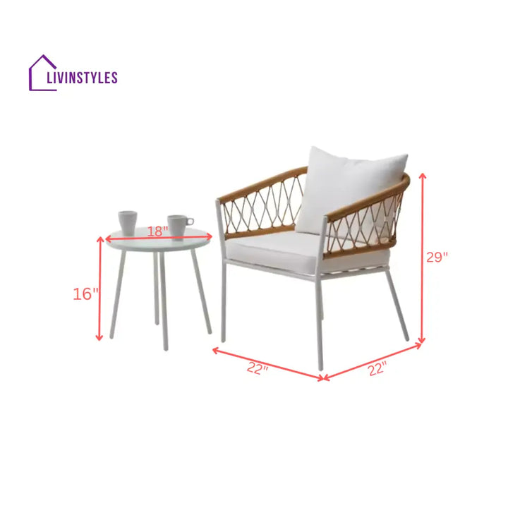 Eusbio Outdoor Patio Seating Set 2 Chairs and 1 Table Set Braided & Rope (Honey/White) - Coffee Table Sets