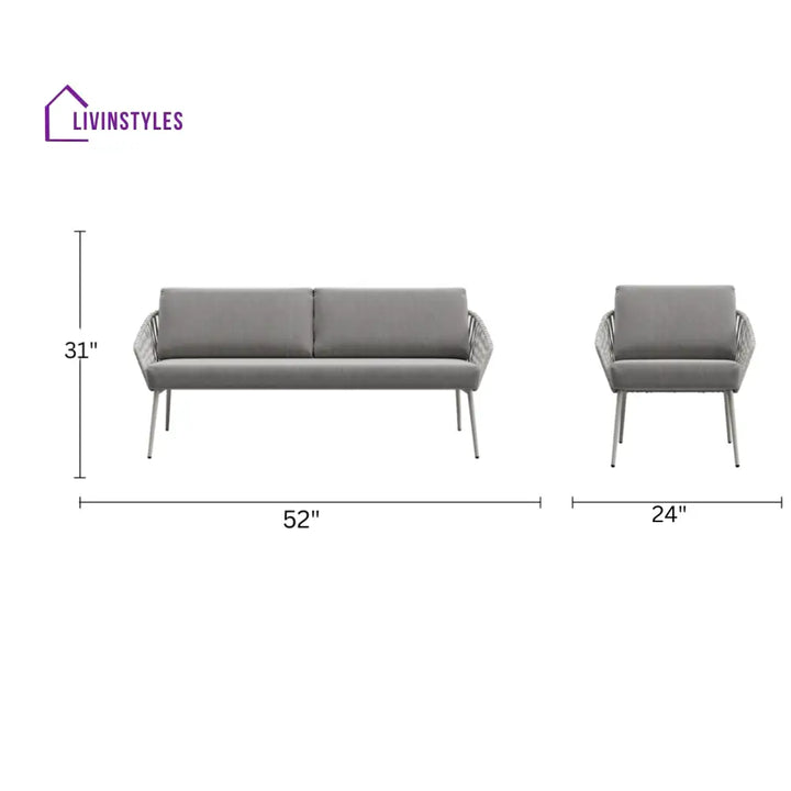 Eustacia Outdoor Sofa Set 2 Seater 2 Single Seater 1 Ottoman 1 Center Table + 1 side table Set (Grey) Braided & Rope