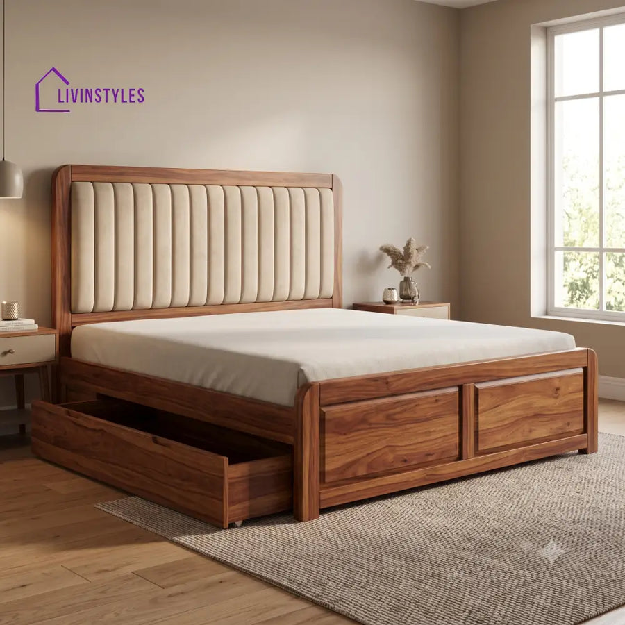 Eva Premium Wooden Bed with Drawer Storage | King Size Bed & Queen Size Bed Online