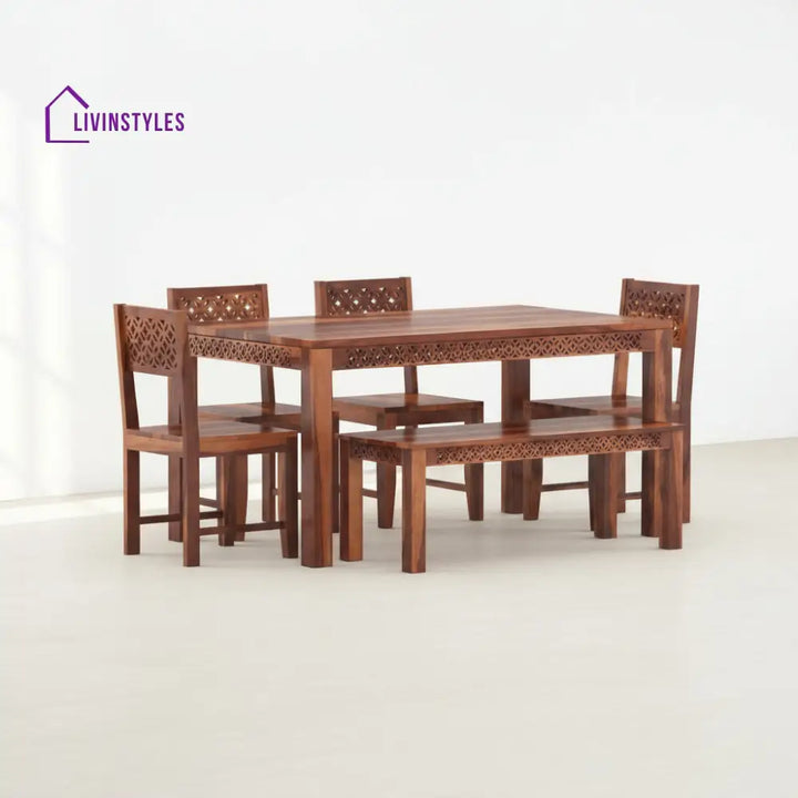 Eva Sheesham Wood dining table set HONEY / 2 SEATER / WITHOUT