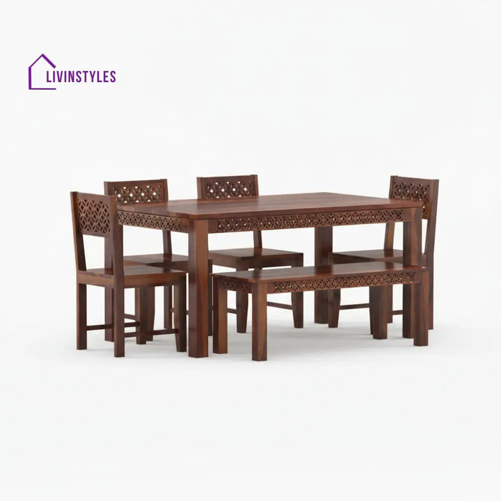 Eva Sheesham Wood dining table set WALNUT / 2 SEATER / WITHOUT