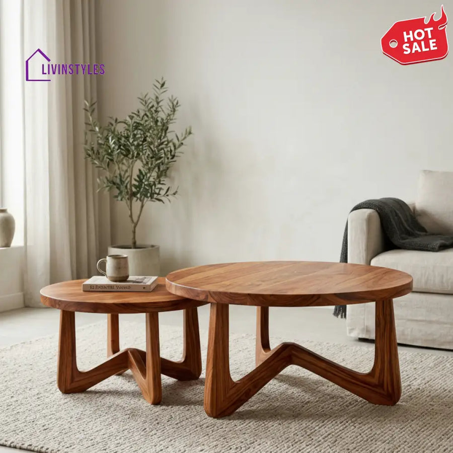 Eva Sheesham Wood Round Shaped Coffee Table for Living Room)