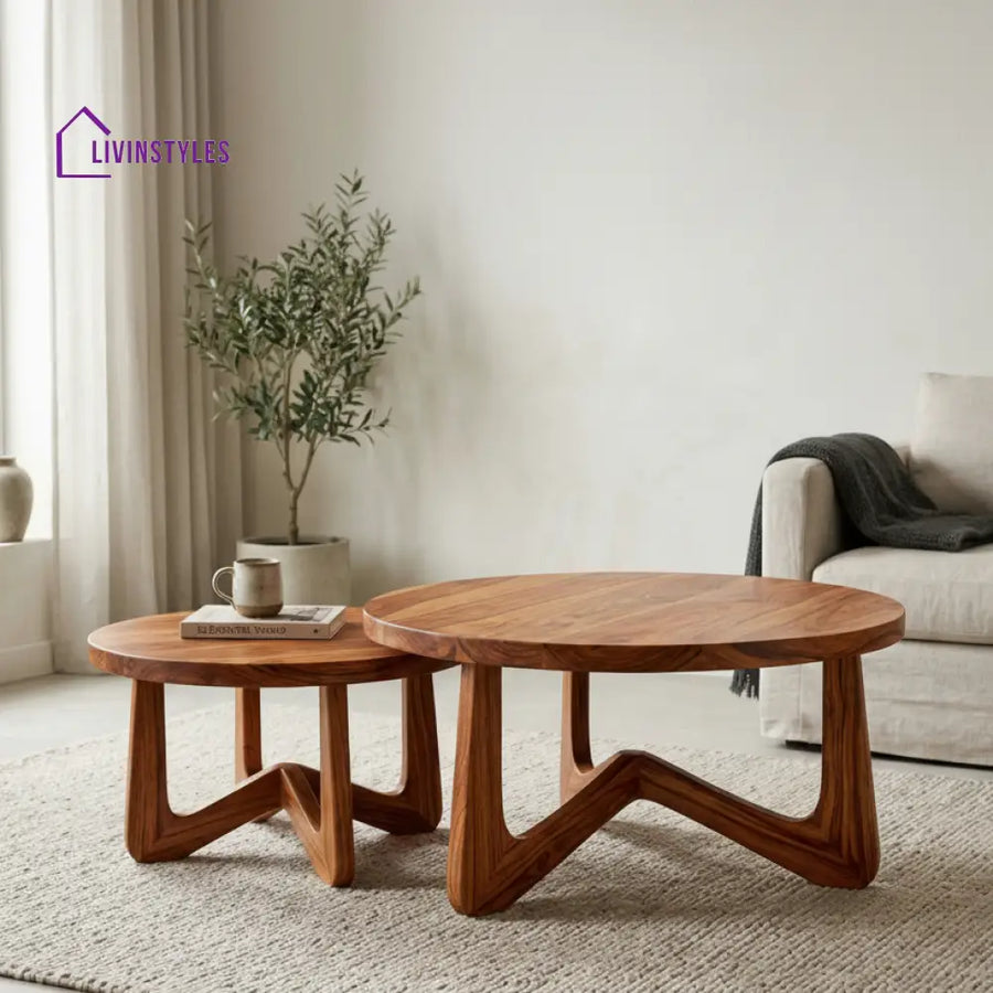 Eva Sheesham Wood Round Shaped Coffee Table for Living Room)