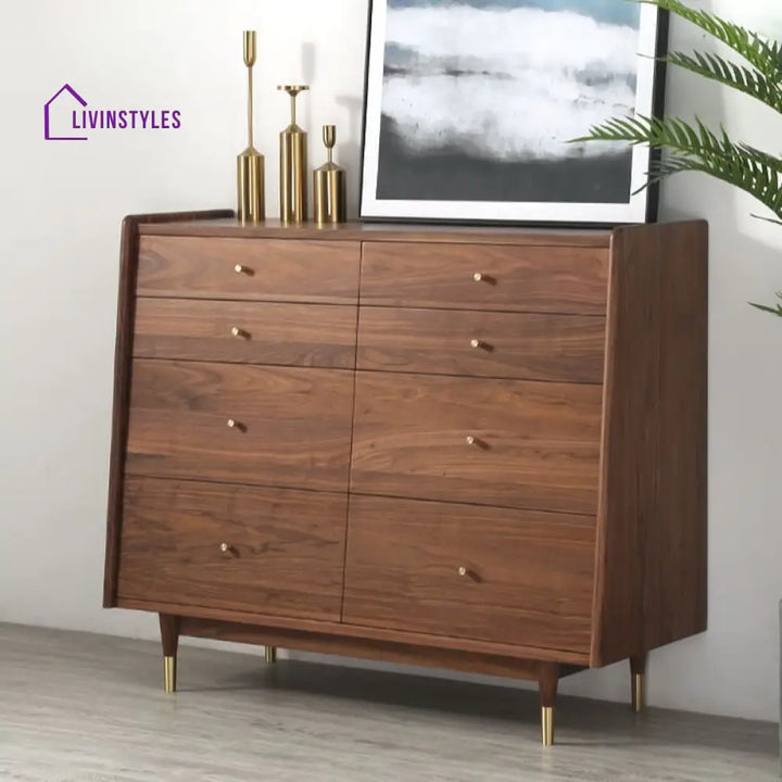 Eva Solid Walnut Wood Chest of Drawers for Luxury Homes