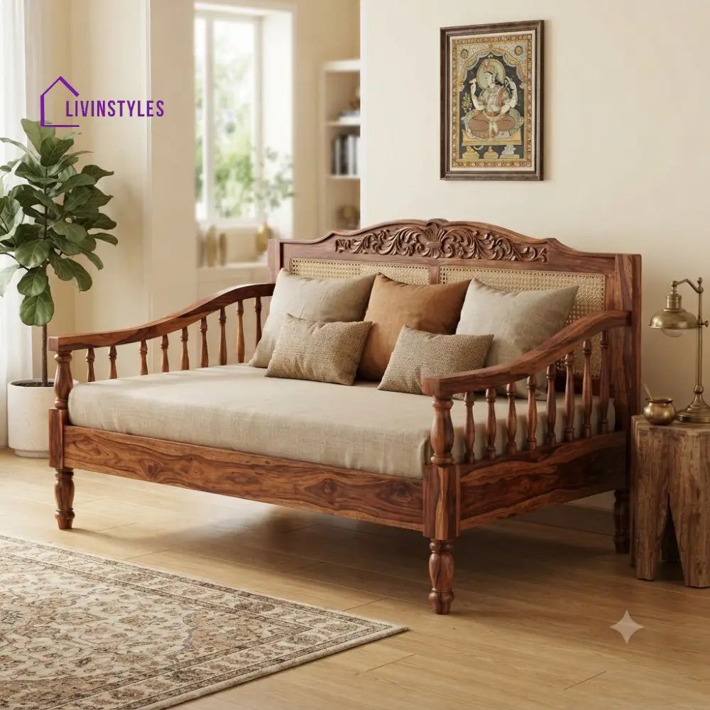 Eva Wooden Divan Bed for Living Room | Solid Sheesham Wood
