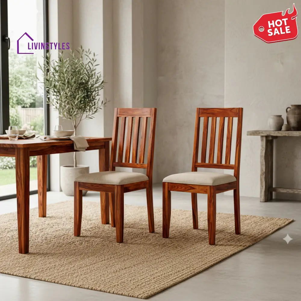 Evan Sheesham Wood Dining Chairs - Set of 2 (Honey Finish)